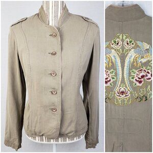 DA-NANG Rare Y2K Silk Jacket Embroidered Back Military Army Floral Boho size M
